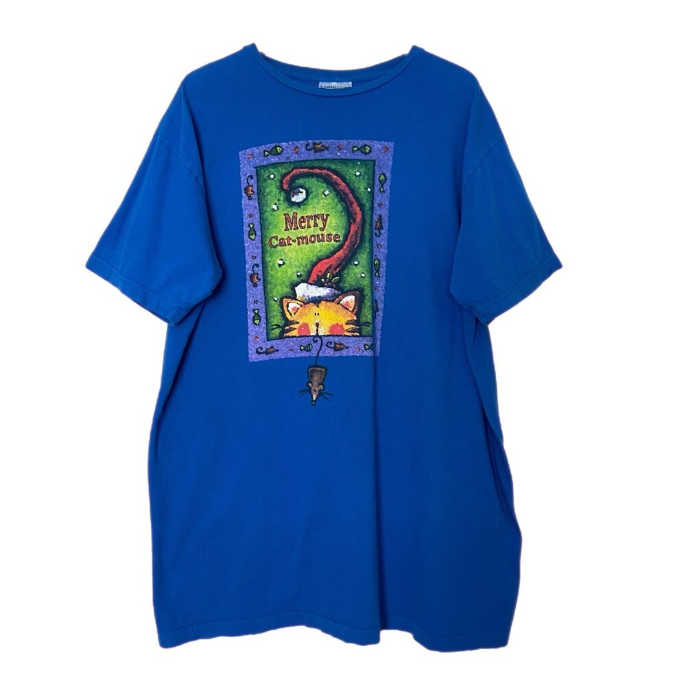Lollipop Women's Merry Cat Mouse Royal Blue Short Sleeve T Shirt One Size